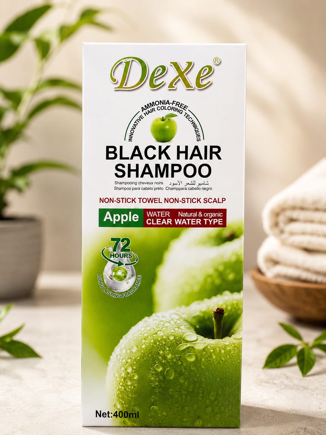 DeXe Black Hair Shampoo – Apple Water Type | Ammonia-Free Instant Hair Color Shampoo | 400ml