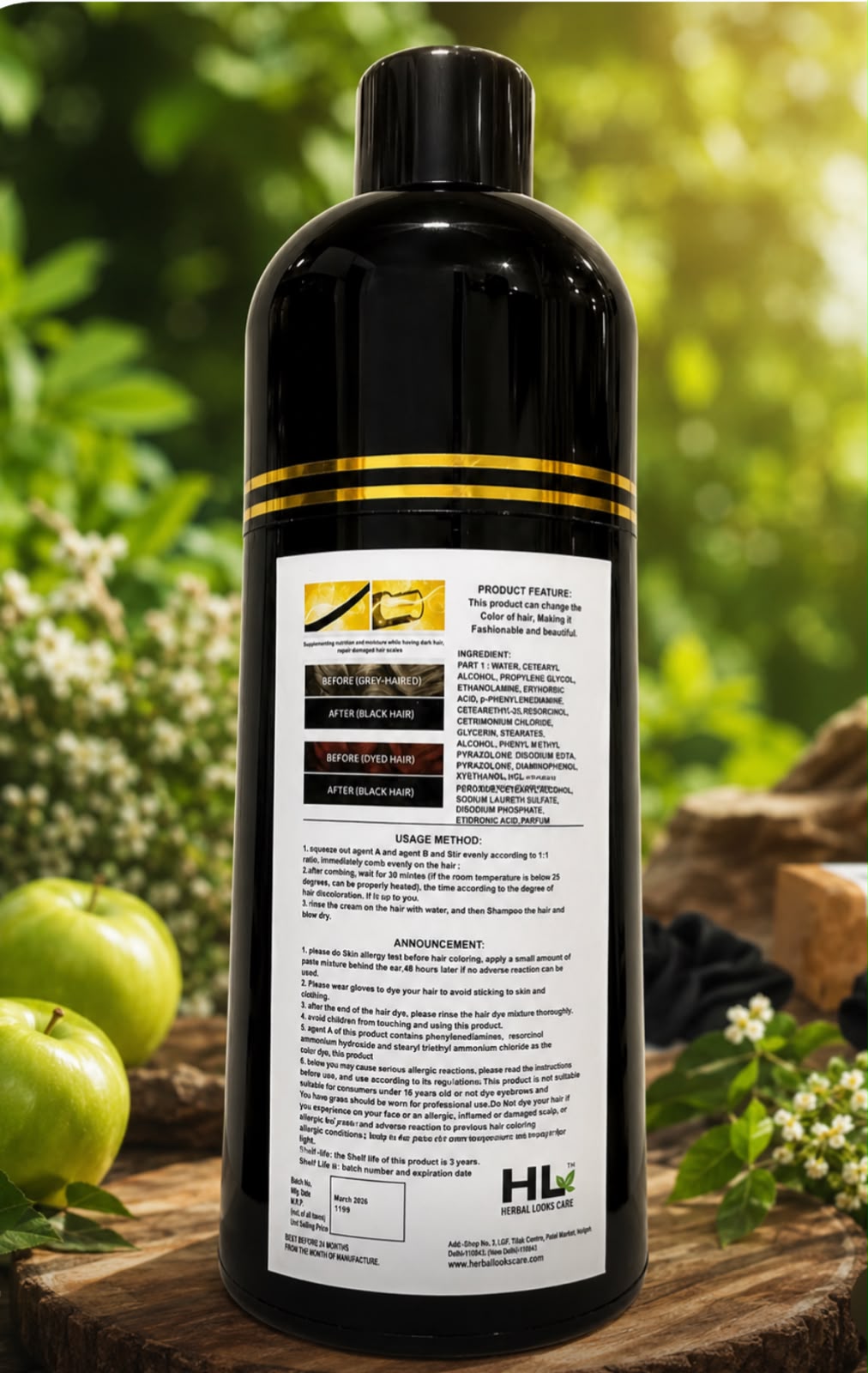 Herbal Black Hair Shampoo –| Ammonia-Free Instant 1 Wash Hair Result | 400ml