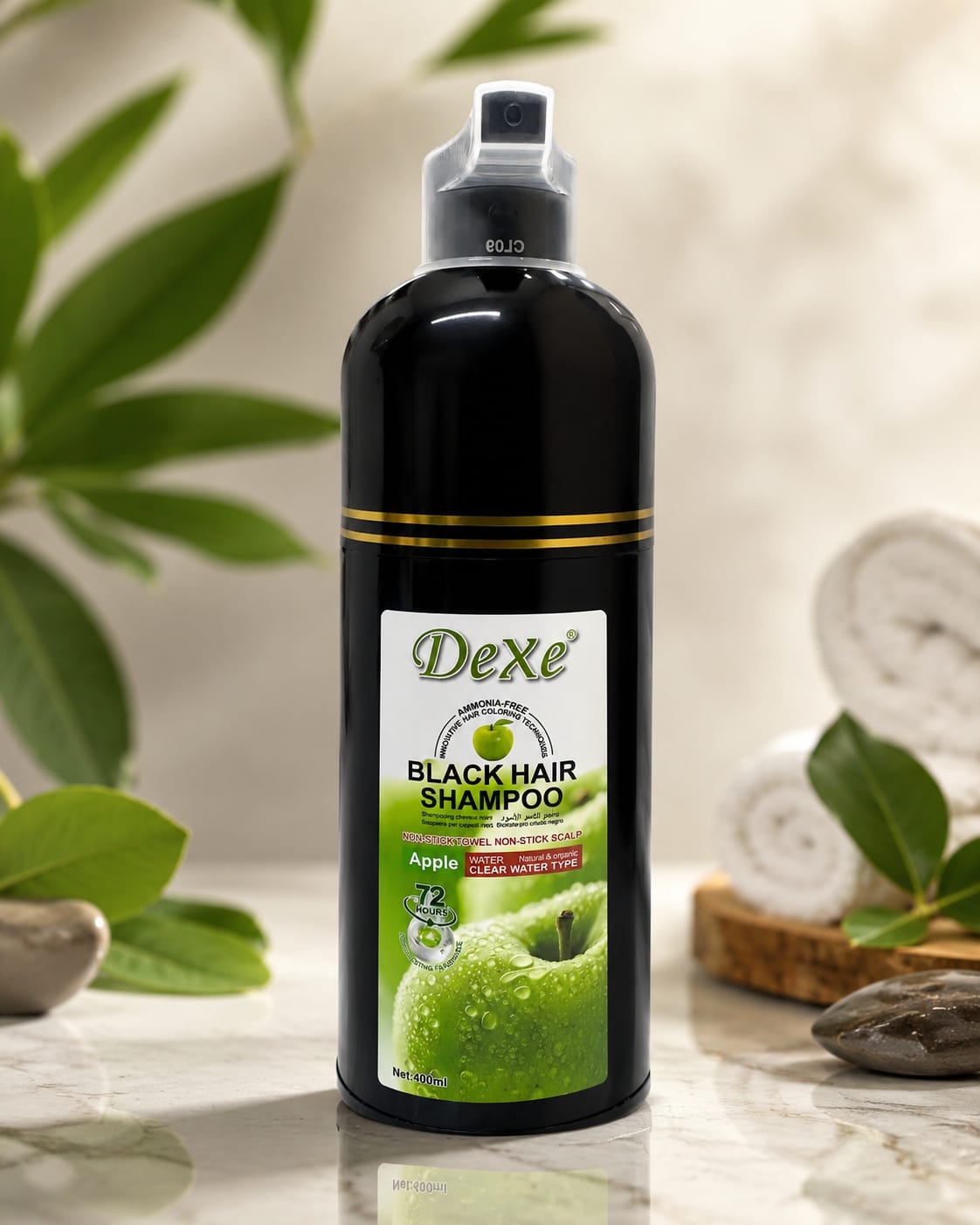 DeXe Black Hair Shampoo – Apple Water Type | Ammonia-Free Instant Hair Color Shampoo | 400ml