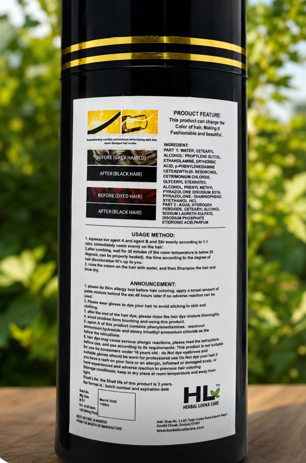 Herbal Black Hair Shampoo –| Ammonia-Free Instant 1 Wash Hair Result | 400ml