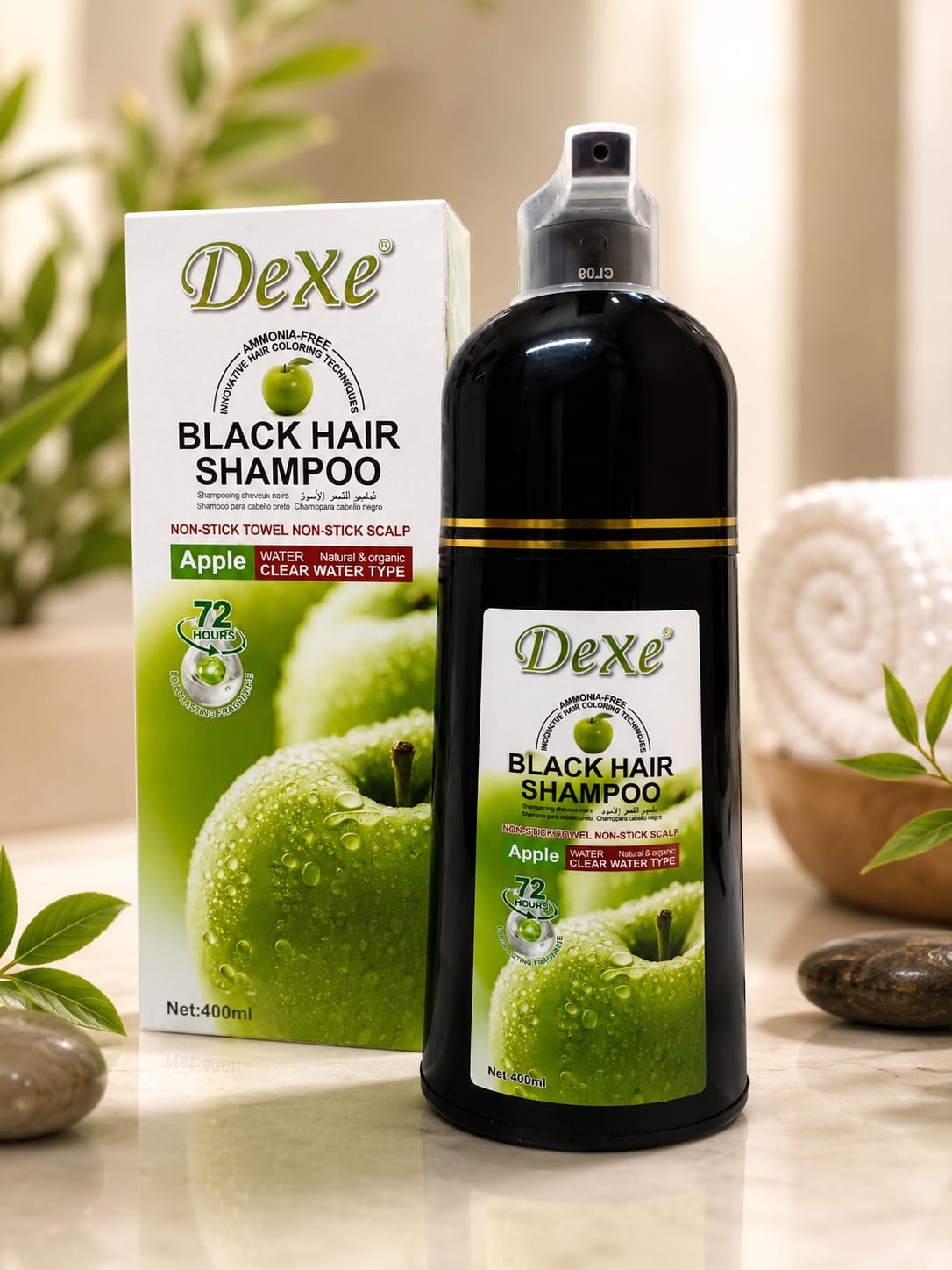 DeXe Black Hair Shampoo – Apple Water Type | Ammonia-Free Instant Hair Color Shampoo | 400ml